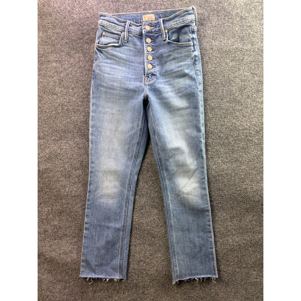 Mother The Pixie Dazzler Ankle Fray Womens 26 Blue Boogie Down Button Fly Jeans